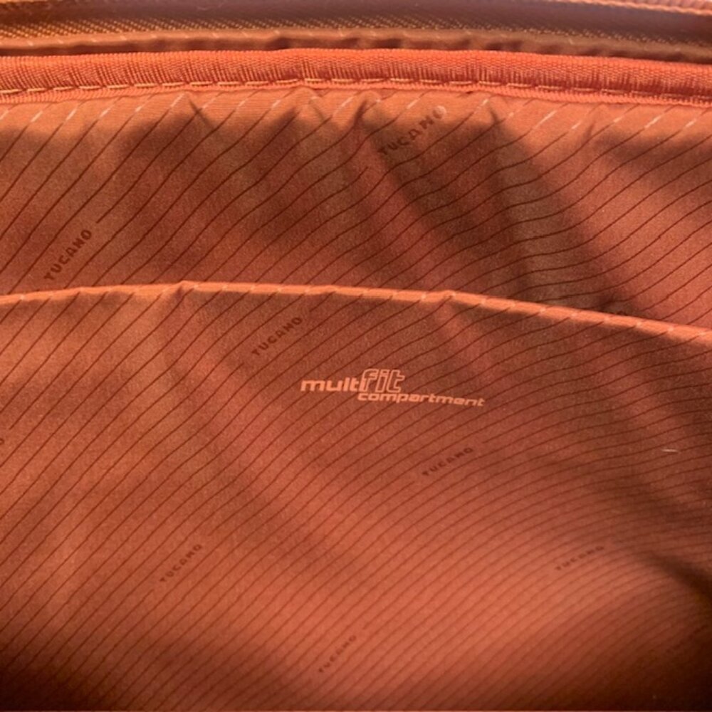 Tucano Brown Faux Leather Laptop Briefcase Top Handle Work Bag - Picture 6 of 7